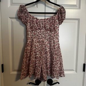 Floral Pink Dress Romper with Puff Sleeves